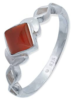 Ring 925 Silber Karneol orange roter Stein Edelstein echt Silber Damen Sterling Silber Geschenk (MRG-178-16-(48))