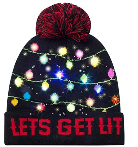 Belovecol Weihnachtsmützen Party LED Leuchten Mütze Cap Gestrickt Weihnachten Neuheit Hässliche Männer Hut Warm für den Winter Schwarz & Grün