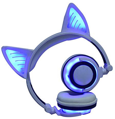 Yanghao Bluetooth inalámbrico de Auriculares estéreo Plegable de Dibujos Animados del Gato Lindo del oído del Receptor de Cabeza LED de luz Intermitente para iPhone 6 7 8 Plus X 7S,C