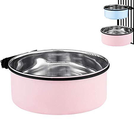 Wassernapf für Hundekäfige und Käfige, 2-in-1 Kistentyp, Haustier-Hängeschüssel, Edelstahlkäfig, Hundenapf, mittlere Größe, Futternapf für Hunde, Wassernapf (Rosa, 1,7 l/1 Stück)