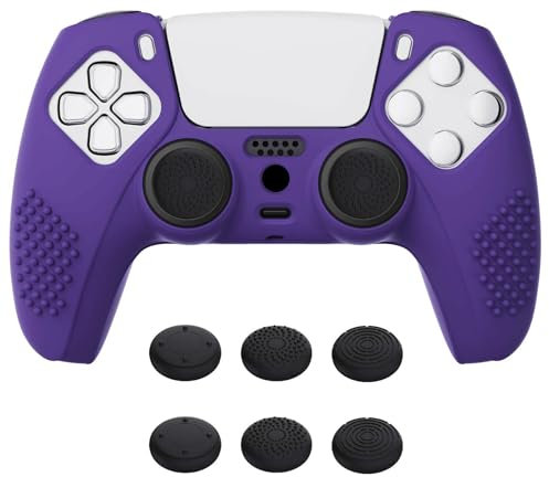 eXtremeRate PlayVital Cover Controller per ps5 Custodia Protettiva in Silicone Skin Antiscivolo con Gommini Coprilevette Analogiche per ps5 Joystick-3D Borchiate(Viola)