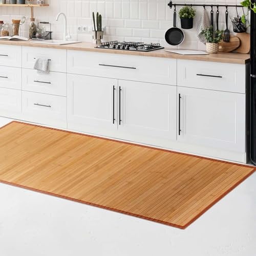 CosìCasa Tappeto Bamboo Cucina Antiscivolo | Passatoia Cucina Idrorepellente, Facile da Pulire e Realizzata con Materiali Sostenibili | Tappeto Bambu Tinta Unita (Natural, 50 x 75 cm)