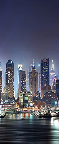 A.Monamour Türtapete Selbstklebend Türfolie Türposter 3D Stadt Landschaft Bei Nacht Vinyl Folie Türdeko Tapete Wandbild Türaufkleber Türtattoo 85 x 215 cm