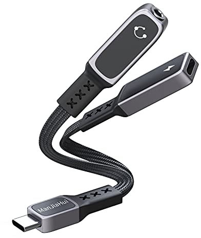 USB C Klinke Adapter und Laden,USB C auf 3.5mm Kopfhörer Adapter Unterstützt 60W Ladebuchse, 2 in 1 USB C Aux Adapter kompatibel mit iPhone 15 Pro Max,Samsung S23/S22/S21 Ultra 5G(Gray)