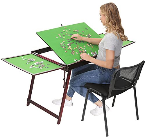 Ynredee Wooden Jigsaw Puzzle Table for Adults & Kids,Jigsaw Puzzle Storage Folding Tilting Table with Board Standing,Portable Board for Games, Gift for Puzzle Amateur (1500 Pcs with Boards)
