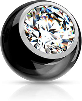 Paula & Fritz® Piercing Ersatz-Kugel 4-mm Schwarz Zirkonia Klar Edelstahl Innengewinde 1,2-mm Stärke Kombinierbar Barbell Labret Surface Nipple Ball