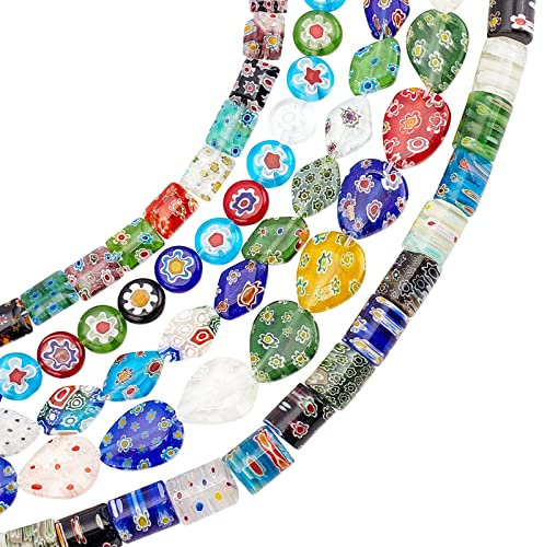OLYCRAFT 5 brins de Perles de Verre Millefiori Faites à la Main Brins de Perles Entretoises de Couleurs Mélangées Perles de Verre Millefiori Lampwork pour la Fabrication de Bijoux - 5 styles