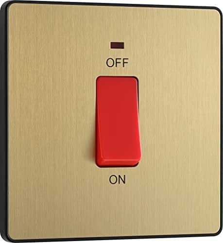 BG Electrical Cooker Control Switch Unit with LED Power Indicator, Single Plate, Double Pole, Screwless, Evolve, Satin Brass, 45A, PCDSB74B