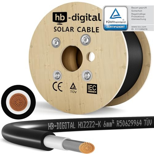HB-DIGITAL 500m Solarkabel H1Z2Z2-K - TÜV Rheinland zertifiziertes - 6mm² flexibel UV witterungsbeständig PV Kabel reines Kupfer 1500V DC für Solarpanel Wechselrichter Photovoltaik - Schwarz