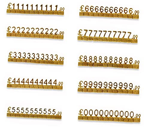 SagaSave Mini-3D-Preisschilder aus Metall, verstellbar, abnehmbar, für Schmuck, Uhr, Ring und Luxuswaren, 10 Sets (Gold/GBP)