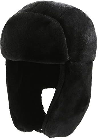 DEPAJA Russische Mütze Unisex Herren Damen Russischer Hut Trapper Bomber Warmhalten Ohrenklappen Winter Ski Hut Feste Kappe Motorhaube Outdoor Fliegermütze,Schwarz,56-58 cm