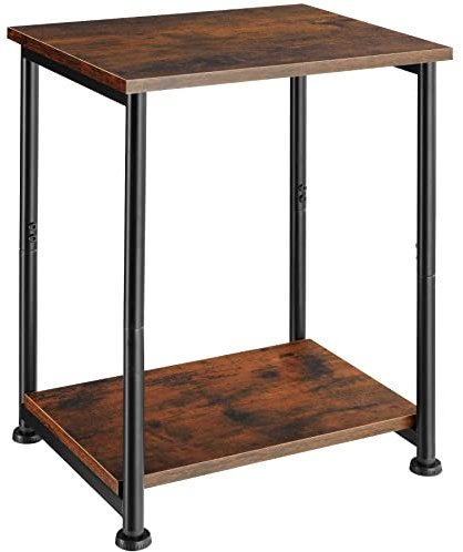 tectake Beistelltisch mit 2 Ebenen aus Holz, Nachttisch im Industrie-Design, 38,5 x 30 x 51,5 cm, für Wohnzimmer Schlafzimmer Büro Flur, schwarzes Metallgestell (Industrial Dunkelbraun)