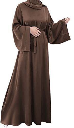 OBEEII Muslimisches Einfarbig Gebetskleid Full Cover Islamic Abaya Kaftan Konservative Kleidung den Ramadan für Ethnische, Abend, Party Robe Kleid Muslimisches Frau Kaffee02 L