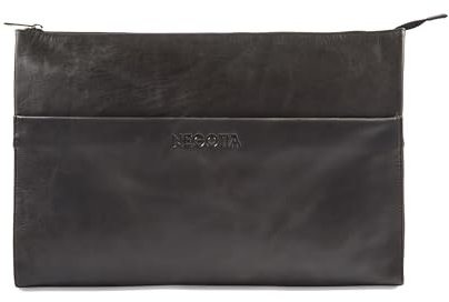 NEGOTIA Alpha Laptop Folio 15.6 Zoll, Handgemachte Laptoptasche, Premium Lederhülle für Laptop 15,6 Zoll und MacBook Pro 16 Zoll, Extra Fächer für Zubehör, Schwarz