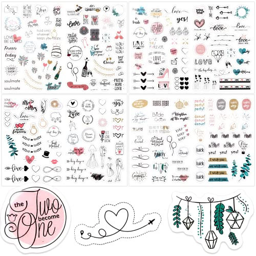 230 Pegatinas de Boda, 4 Hojas Pegatinas para Libro de Visitas de Boda, Pegatinas de Amor, Pegatinas Vintage para Libros de Invitados, Pegatinas para Album de Fotos Boda, Decoración de Bullet Journal