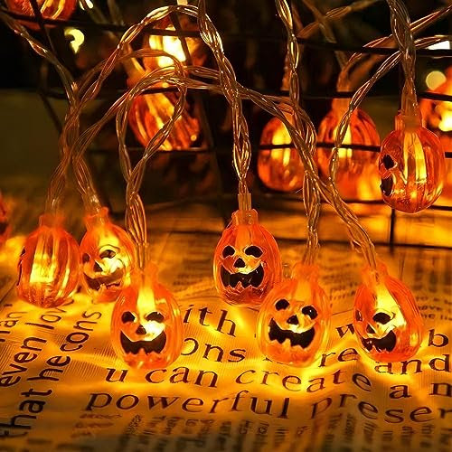 PAWARSO Halloween Deko Lichterkette, 3Meters 20LED halloween deko innen und Außen, IP65 Wasserdichte, Orange Kürbis Lichterkette Batterie
