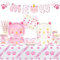 XJLANTTE 107 Pièces Fournitures de fête d'anniversaire pour chaton - Bannière MEOW, serviettes, gobelets et nappe pour décorations de fête de chat rose blanc pour fille, servir 20 invités