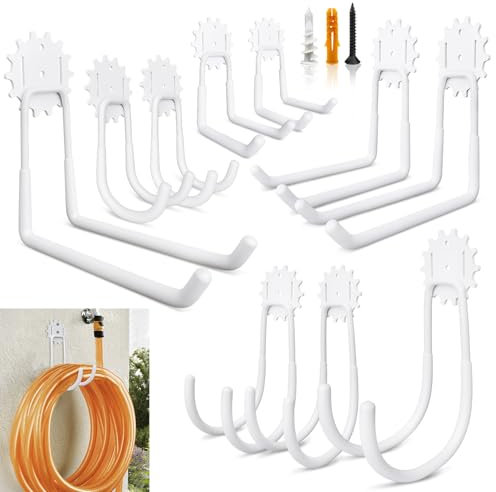 Vehookin Garage Hooks 10 Pack, Heavy Duty Steel Tool Wall Storage Hooks with Anti-Slip Coating, Wall Mount Holder for Bike, Ladder and Garden Tools (Gear Hook 10 White)