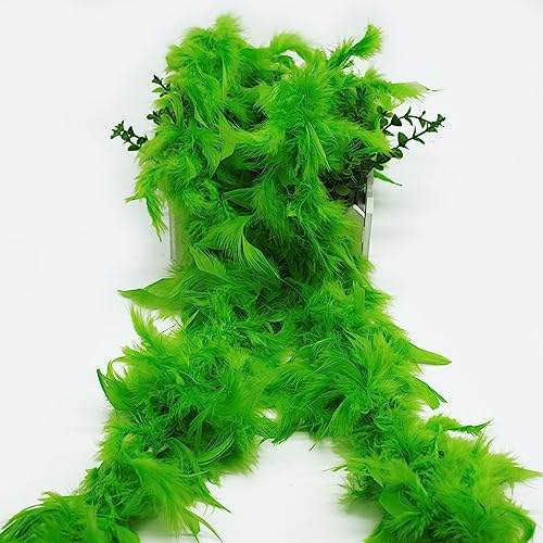 Piume di tacchino, 2 m, tinta unita, morbide piume di marabu, boa fai da te, decorazioni per albero di Natale, nastro per costumi anni '20, flapper, carnevale, festa a tema, verde erba
