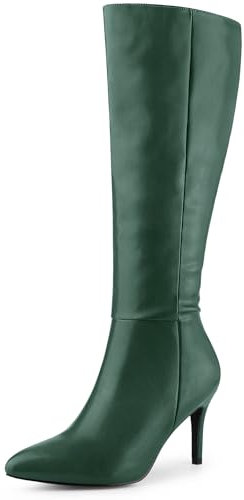 Perphy Stivali alti al ginocchio con cerniera laterale a punta con tacco a spillo per le donne, Verde scuro, 39 EU