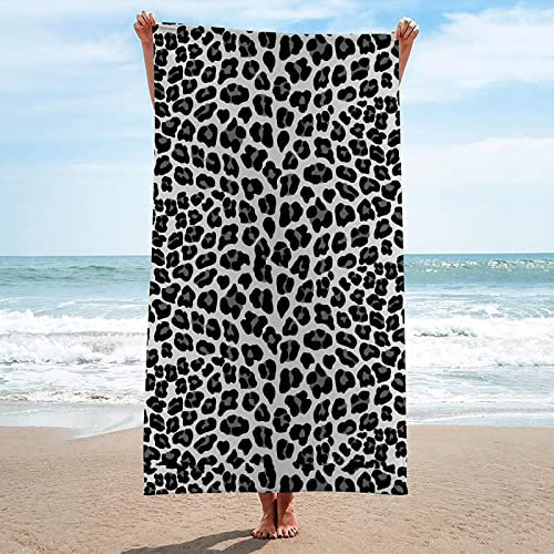 ETERIO 3D Schwarz Strandtuch Groß 90x180, Leopardenmuster Badetuch Mikrofaser Handtücher, Strandhandtuch SchnellTrocknend Badehandtuch, Saunatuch, Handtuch, Damen, Herren, Strandtücher, Badetücher