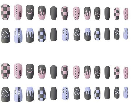 RTRTGS 2 Farben 48 Stk. Matte Künstliche Nägel zum Aufkleben Mittlere Länge, Falsche Nägel Gefälschte Nägel, Acryl Nagelspitze, Künstliche Fingernägel, mit Nagelkleber