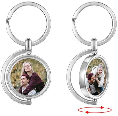 PiercingJak Photo Personnalisé Porte-clés Demi-Rond Porte Clef Photo Personnalisable Pendentif Rotation à 360° Cadeau Couple Amour Amoureux Amitié Famille Anniversaire Noël