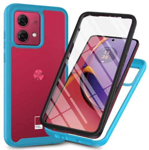 Lvnarery For Motorola Moto G84 Case Built-in Screen Protector,Shockproof Transparent Clear Cover 360 Degree Full Body Protective Rugged Bumper Slim Phone Case for Motorola Moto G84 Light Blue