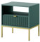BETTSO - Nova S-54 - Nachttisch - Beistelltisch - Schubladenschrank - Nachtschrank - mit hohen Metallbeinen - Geriffelt - Schlafzimmer - Modern, Glamour - Grün - mit goldenen Griffen