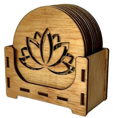 CrisPhy Lot de 12 Dessous de Verre en Bois avec Fleur de Lotus, 9 x 9 cm, pour café et thé, Fleur de Lotus, Yoga pour la Purification et la méditation, Symboles spirituels du Yoga en Bois
