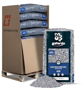 GALAMIO Holzhackschnitzel Grau Hackschnitzel Mulch Natur Wald Kiefer Pinus Sylvestris Garten Dekor Holz Häcksel Grob 5-60mm 60l x 13 Sack 780l / 1 Palette