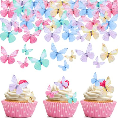 GoldRock Essbare Schmetterlinge für Torte,72 Stück Essbare Tortendeko Schmetterling,Bunt Schmetterlinge Deko Torte,Esspapier Tortendeko Hochzeit,Schmetterling Kuchen Deko Geburtstag,Muffin Deko Essbar