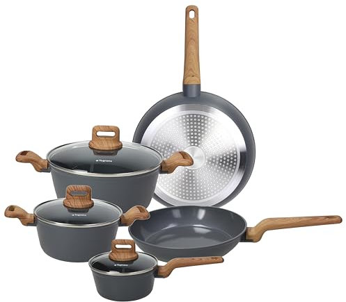 Tognana T-Care, batteria pentole e padelle, 8 pezzi, alluminio, grigio scuro