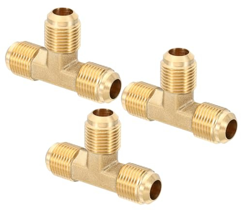 PATIKIL 3er-Pack 3/8 x 3/8 x 3/8 Messingrohrverschraubung Flare-T-Stück | Rohrverschraubung Adapter Anschluss, Für Klimaanlage, Kälteanlage, und Sanitärinstallation