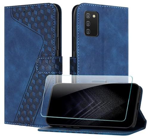 JayModCase Handyhülle für Samsung Galaxy A02s / M02s / F02s mit Schutzfolie, Flip Wallet PU Leder Galaxy M02s hülle [Kartenfach] [Magnet] [Ständer] 360 Stoßfeste Schutzhülle - Blau
