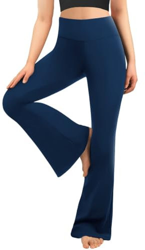 FuelMeFoot Flared Yogahose Damen Leggings High Waist Schlaghose Blickdicht Leggins Bootcut Jogginghose Jazzpants mit Bauchkontrolle Fitness.1 Pack-04-Navy Blau L