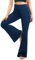 FuelMeFoot Flared Yogahose Damen Leggings High Waist Schlaghose Blickdicht Leggins Bootcut Jogginghose Jazzpants mit Bauchkontrolle Fitness.1 Pack-04-Navy Blau L