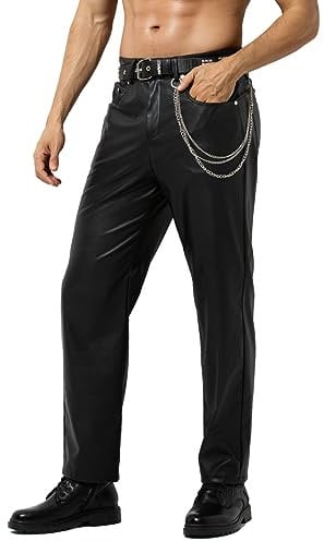 Casey Kevin Herren Lederjeans Schwarz PU Lederhose Winddicht/Wasserdicht Motorradhose Bikerjeans Hosen für Musikfestivals