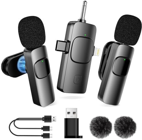 MULBEVD Wireless Lavalier Microphone for iPhone, Android, Camera and Computer, — 4 in 1 Mini Microphone with Noise Cancelling for Video Recording, Live Streaming, TikTok, Vlogging, and YouTube