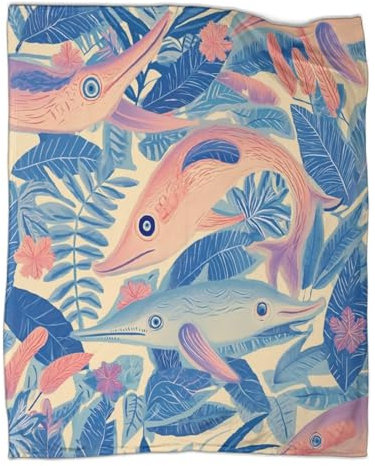 KWPGMDRY Delfine, Fisch, Birds Decke Teenager Tropische Muster Bedruckte Decke Flauschig Weich Bequeme Plüschdecke Passend Für Schlafsofa Sofa 40x50inch(100x130cm)
