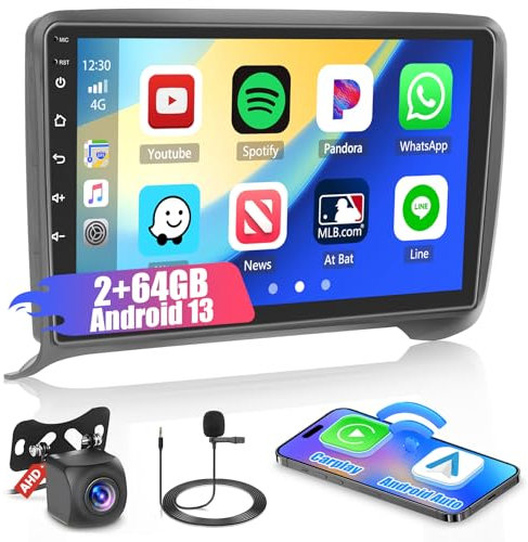 für Audi TT MK2 (8J) 2006-2014, 2+64G Hikity Autoradio Android mit Carplay Wireless Android Auto, 9 Zoll Touch Display Radio mit Bildschirm GPS Navi Bluetooth FM RDS
