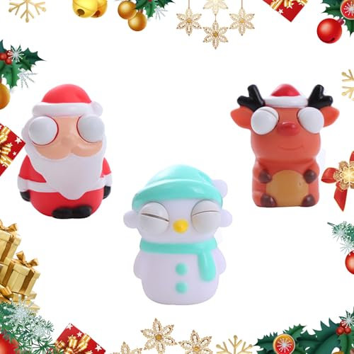 PLUSHCEWT Weihnachten Drückspielzeug Lustiges Kneifspielzeug Stressabbau Spielzeug Weihnachtsmann Schneemann Rentier Augen Drücken Spielzeug für Kinder Erwachsene Fidget Squishy Drücken Spielzeug (B)