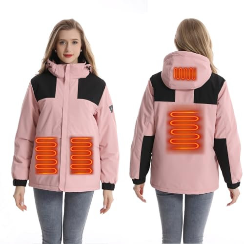Monave Veste Chauffante Femme Doudoune Chauffante 4 Coussins Chauffants en Graphène,3 Niveaux de Température pour Moto Pêche Ski (l'emballage ne comprend pas l'alimentation mobile)