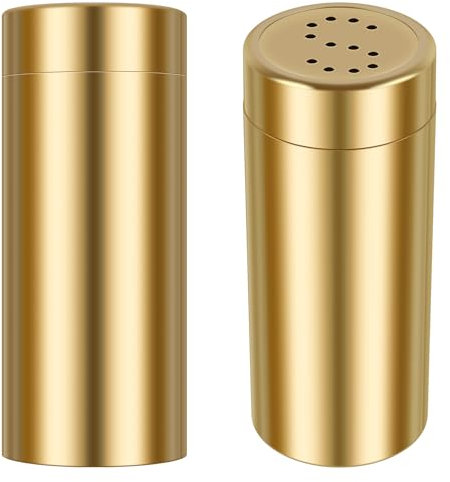 Deuson Set di 2 saliera e pepiera, in acciaio inox, dispenser per spezie a bocca larga, dispenser per sale e pepe, pratico shaker per sale e pepe per casa, barbecue, cucina N (2, dorato)