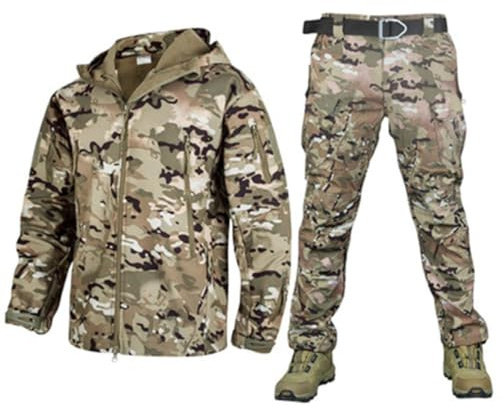 FZSERUN Militärische Softshell-Anzüge, Taktische Jacke Und Hose Für Herren, Wasserdichter Camouflage-Militäruniformanzug, Für Militär-Kampfkleidung Der Armee,Camouflage a,S