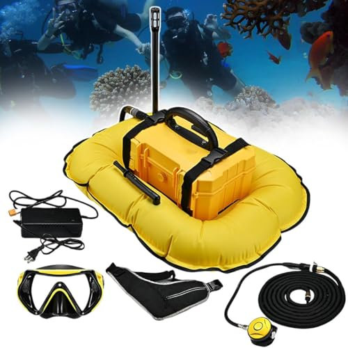 XNZJHPP Rechargeable Scuba Diving Tank,Electric Diving Ventilator,Air Compressor w/10m Hose,Scuba Rebreather Kit Suitable For Sea Fishing,Diving (D300 Yellow)