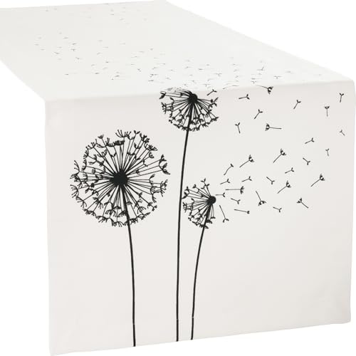Erwin Müller Tischläufer Pusteblume bügelleicht weiß-schwarz Größe 40x170 cm