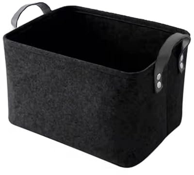 Black Felt Storage Basket With Handle - Foldable Open Storage Bins for Clothing, Toys, Books, Newspaper - Laundry Box