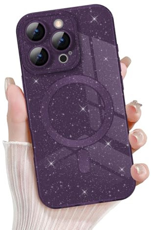 Newseego Magnetic Sparkly Bling Phone Case for iPhone 16 Pro [Compatible with Magsafe], Shiny Soft TPU Camera Shockproof Dustproof Protector Glitter Cover Girls Women for iPhone 16 Pro-Purple