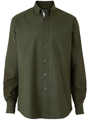 THE SAVILE ROW COMPANY LONDON Men's Classic Fit Button Down Long Sleeve Oxford Shirt - Khaki with Contrast Detail - Medium